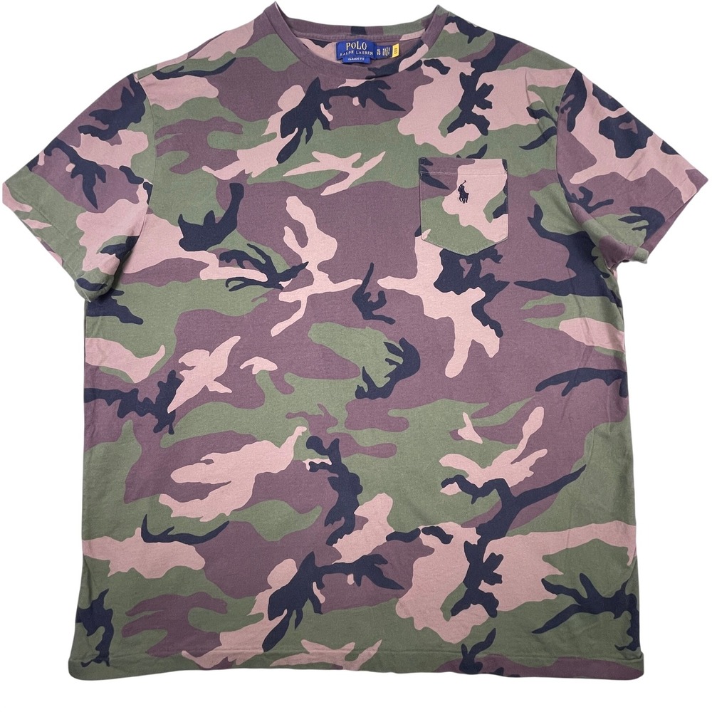 Polo Ralph Lauren T-Shirt Mens XL Green Camo Classic Fit Pocket Pony 100% Cotton